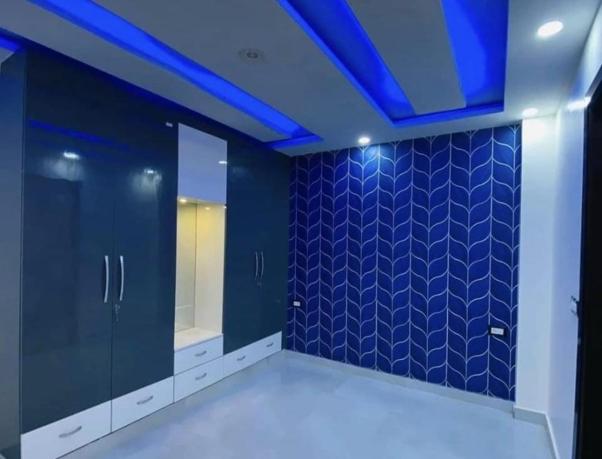 Dark Blue With Pattern Design - Wall Colour Combination & Wall Painting Design