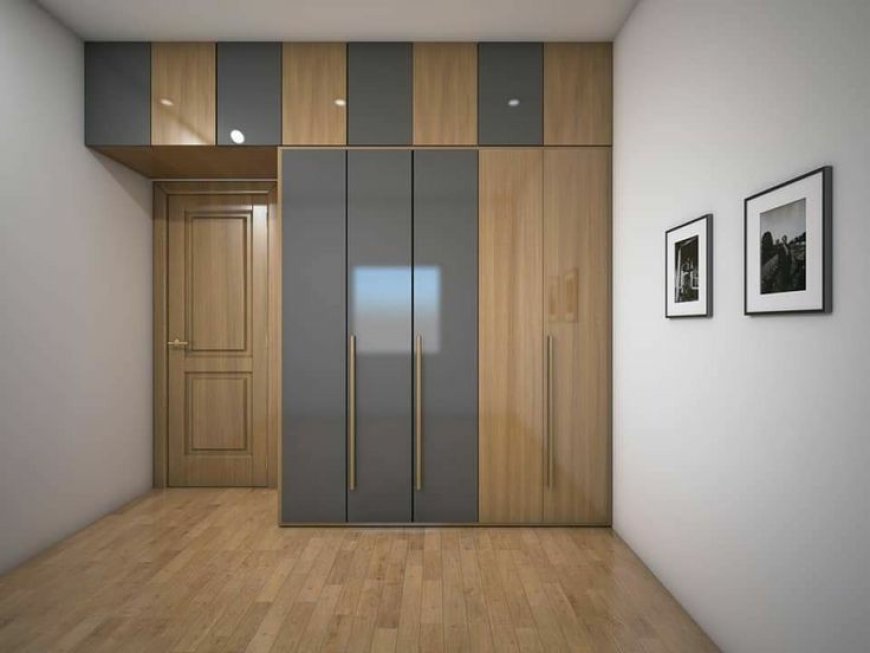 Best Wardrobe Design With Gray & Wooden Finish Laminate