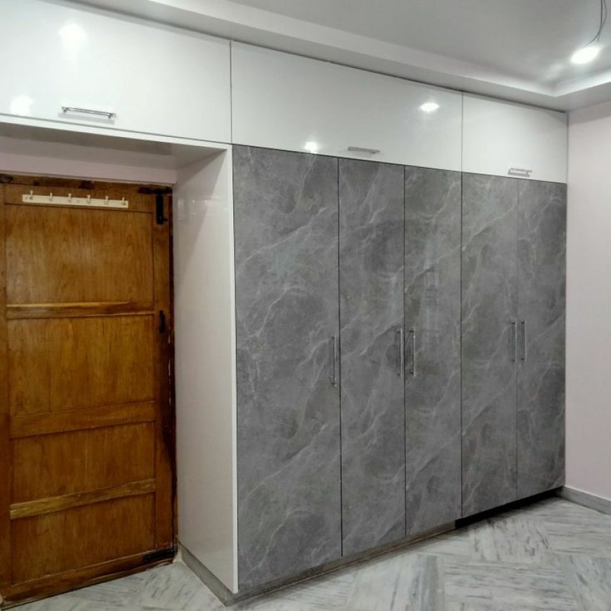 Best Wardrobe Design With White & Gray Laminate