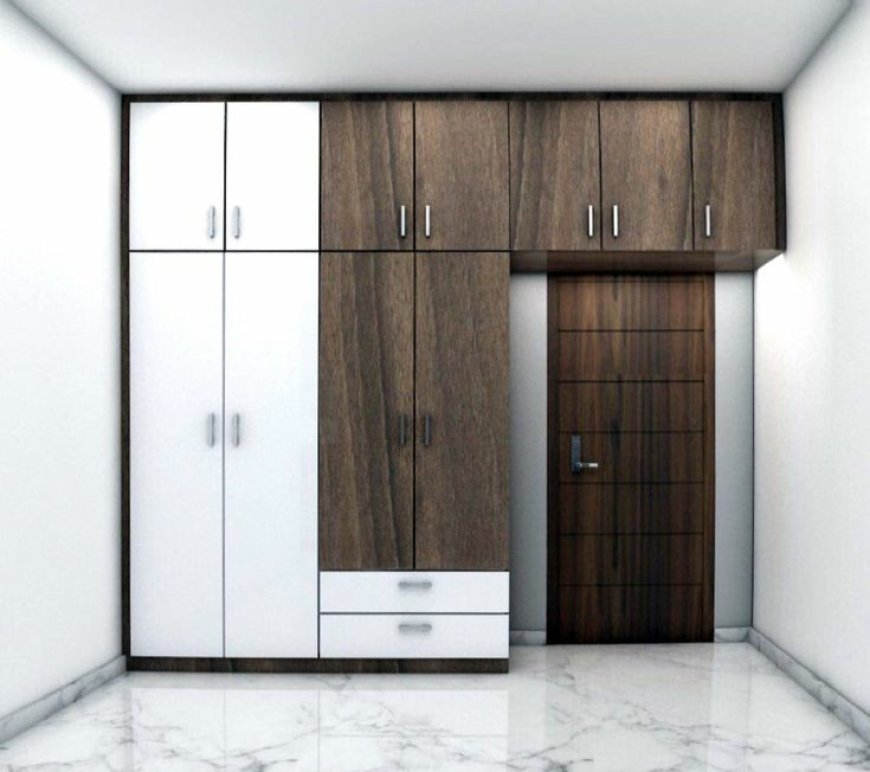 Best Wardrobe Design With Dark Brown Wooden Finish & White Color Laminate