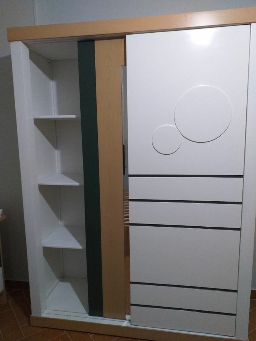 Best Wardrobe Design With Light Brown Wooden Finish & White Color Laminate