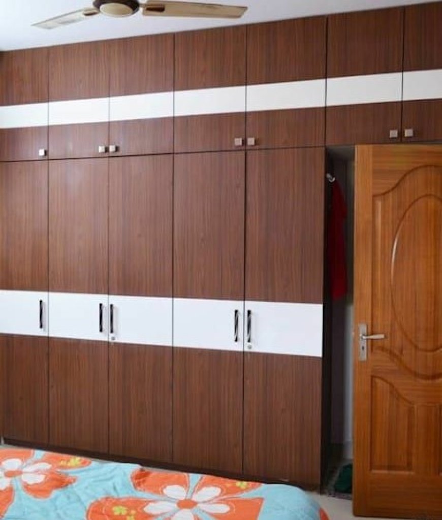 Best Wardrobe Design With Wooden Finish & White Color Laminate