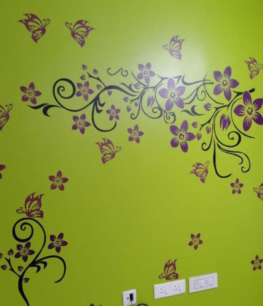 Wall Decoration Ideas- Radium Green With Violet Flower Design
