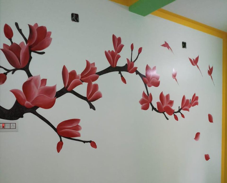 Wall Decoration Ideas- White With Maroon Flower Print