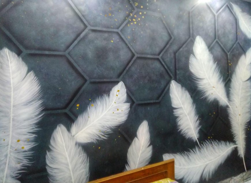 Wall Decoration Ideas- Grey With White Feather Design