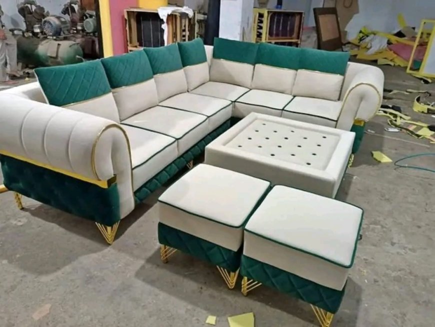 Green and White Colour Leather Sofa