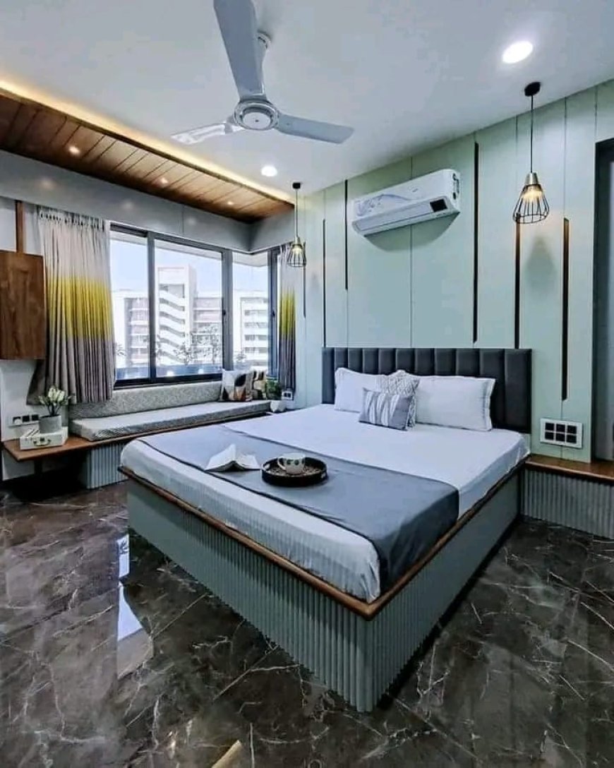 White and Sky Blue Colour Bedroom Design