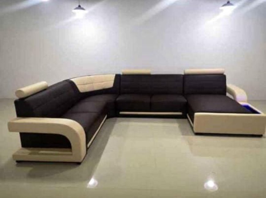 Black and Cream Colour Leather Sofa
